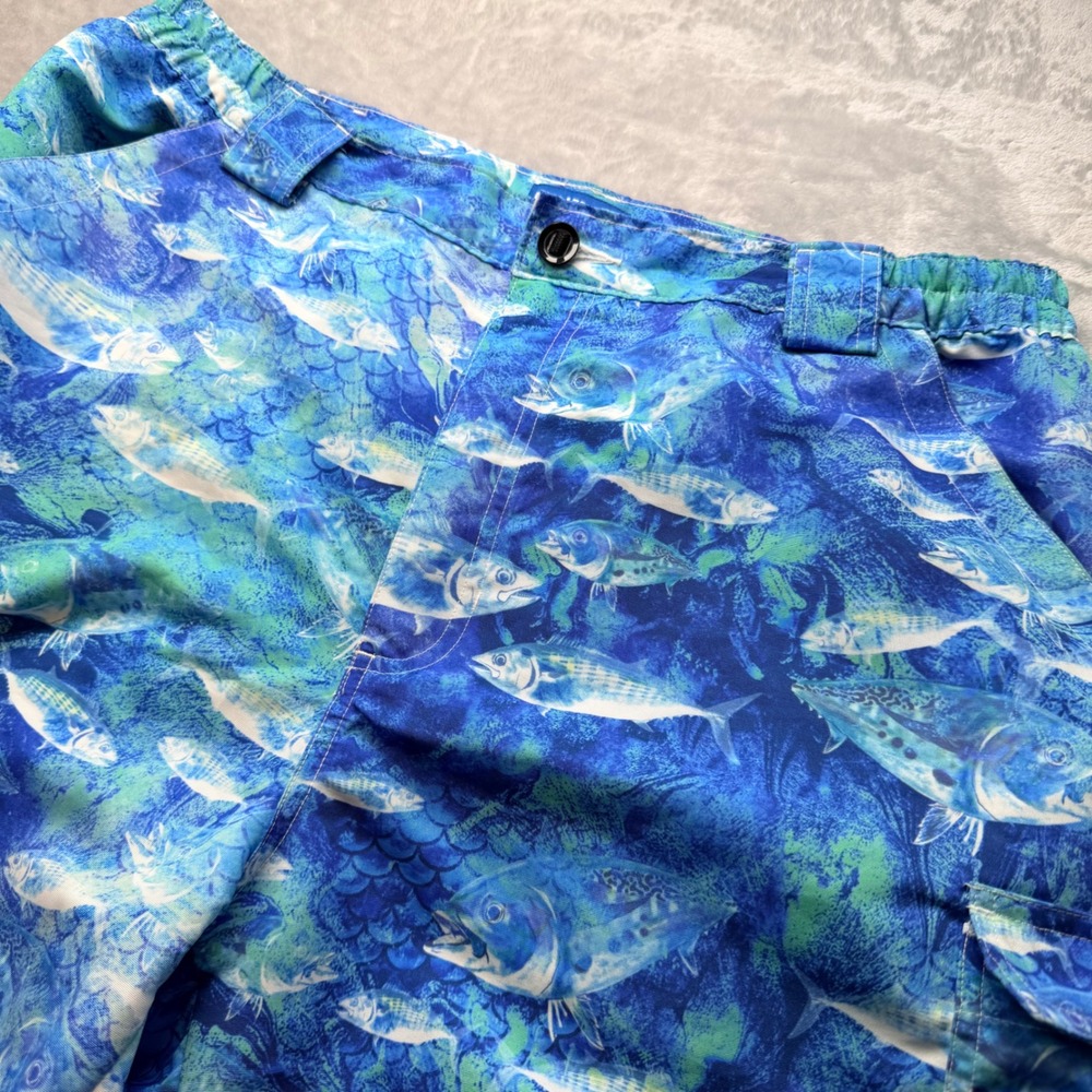 Reel Legends Mens Blue Fish Print Performance Fishing Cargo Shorts Large